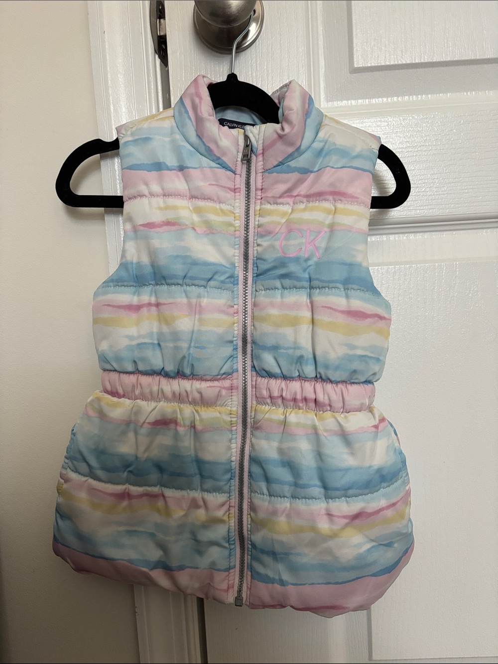 Calvin Klein Pastel Stripe Puffer Vest - Pink, Blue, Yellow
